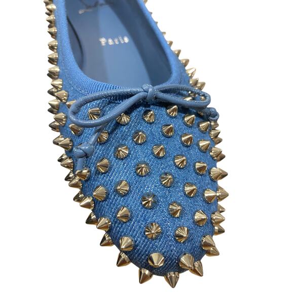 Christian Louboutin Sweetie Jane Spikes Denim Flat 37 Blue - Picture 4 of 10